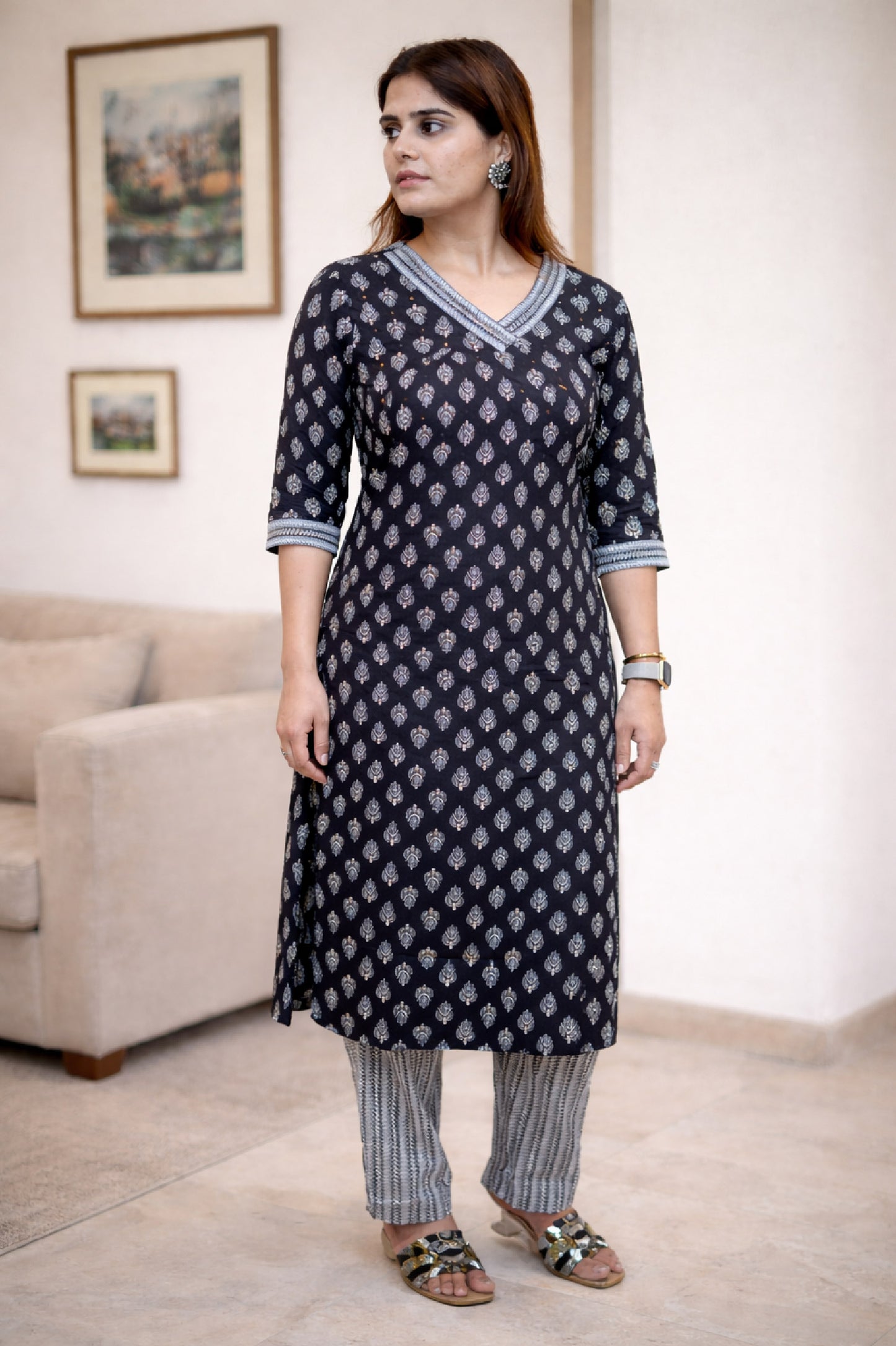 Neelika Indigo Handblock Cotton Suit Set with Dupatta cotton