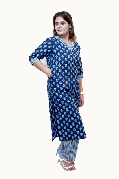 Neelika Indigo Handblock Cotton Suit Set with Dupatta cotton