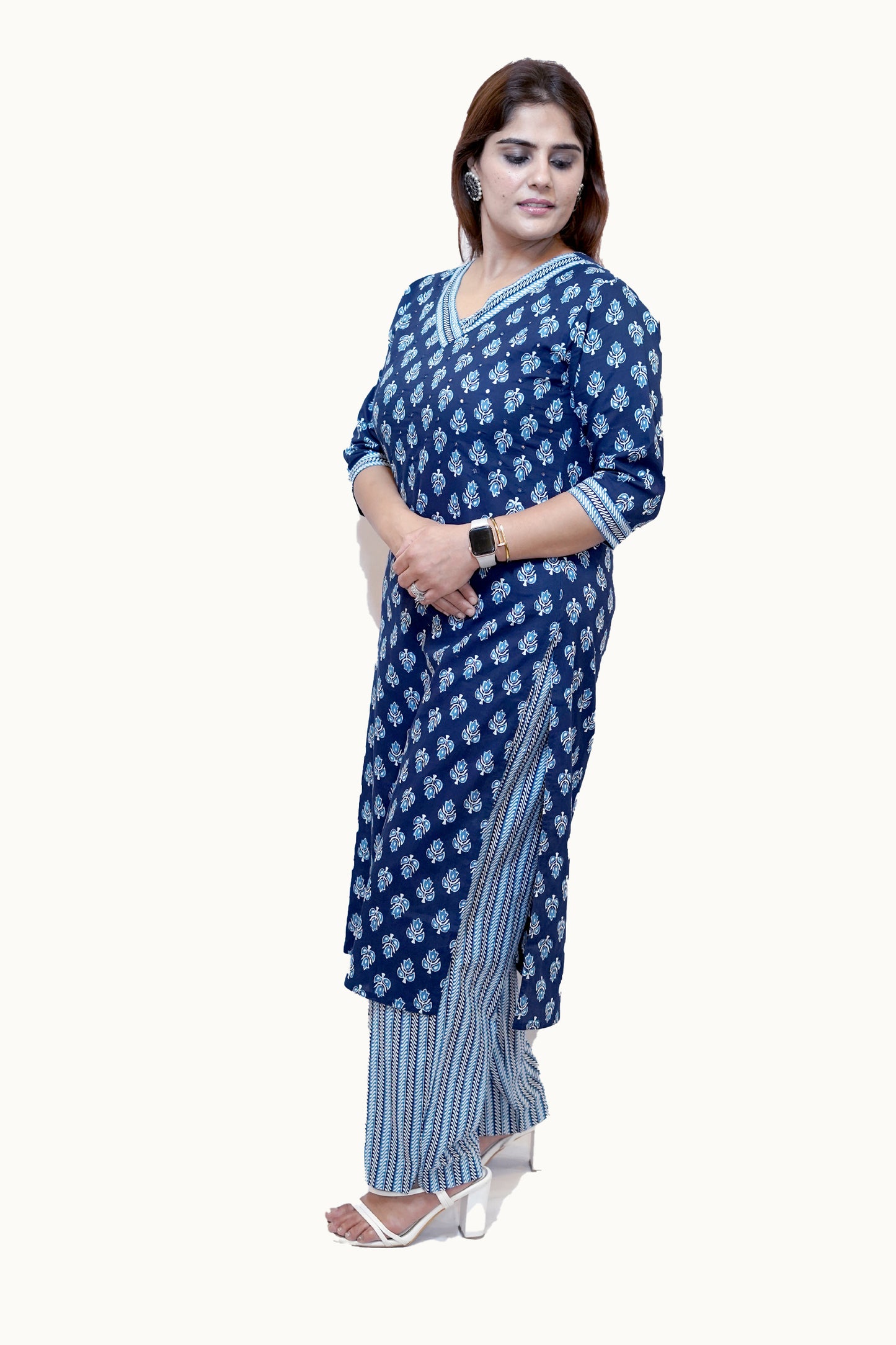 Neelika Indigo Handblock Cotton Suit Set with Dupatta cotton