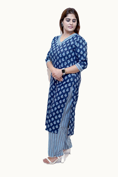 Neelika Indigo Handblock Cotton Suit Set with Dupatta cotton