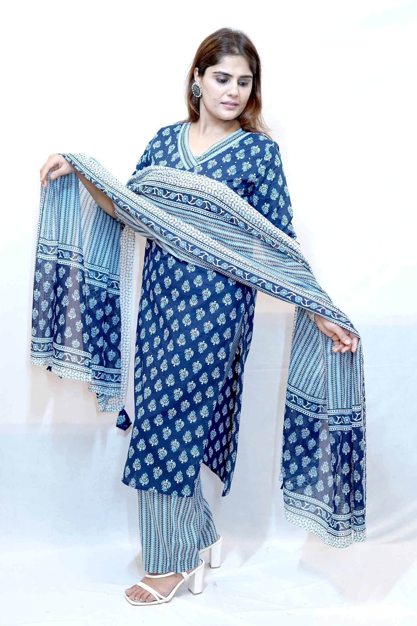 Neelika Indigo Handblock Cotton Suit Set with Dupatta cotton