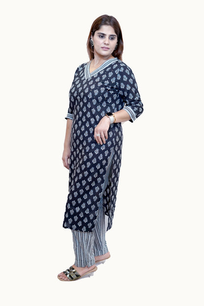 Neelika Indigo Handblock Cotton Suit Set with Dupatta cotton