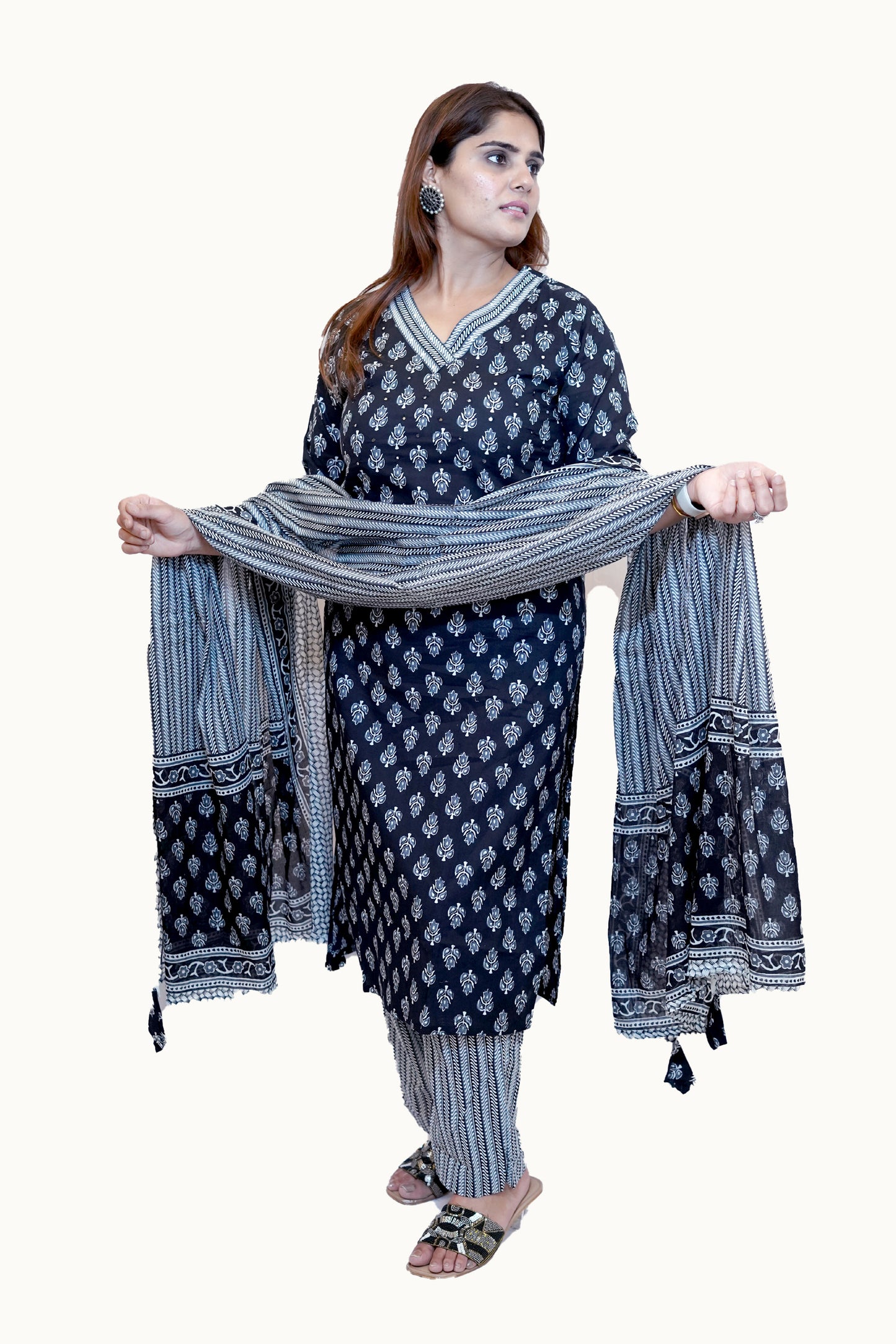 Neelika Indigo Handblock Cotton Suit Set with Dupatta cotton