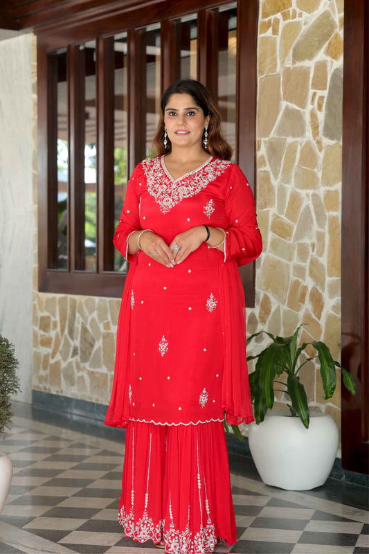 Naina - Red Embroidered Straight Kurta Set