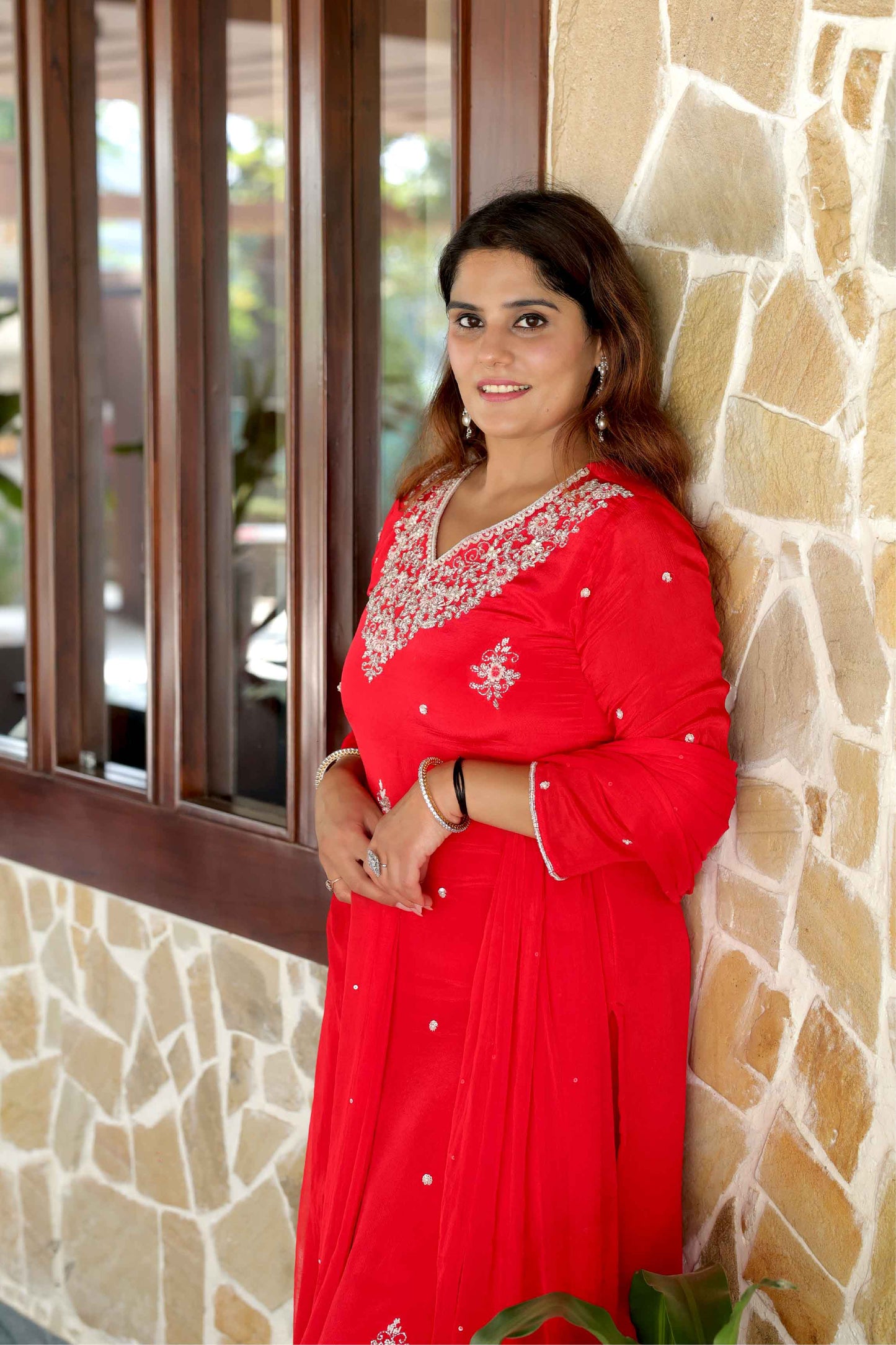 Naina - Red Embroidered Straight Kurta Set