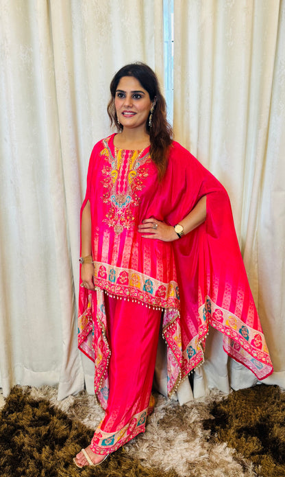 Titli - Rani Pink Pure Crepe Kaftan Style Printed Cord Set