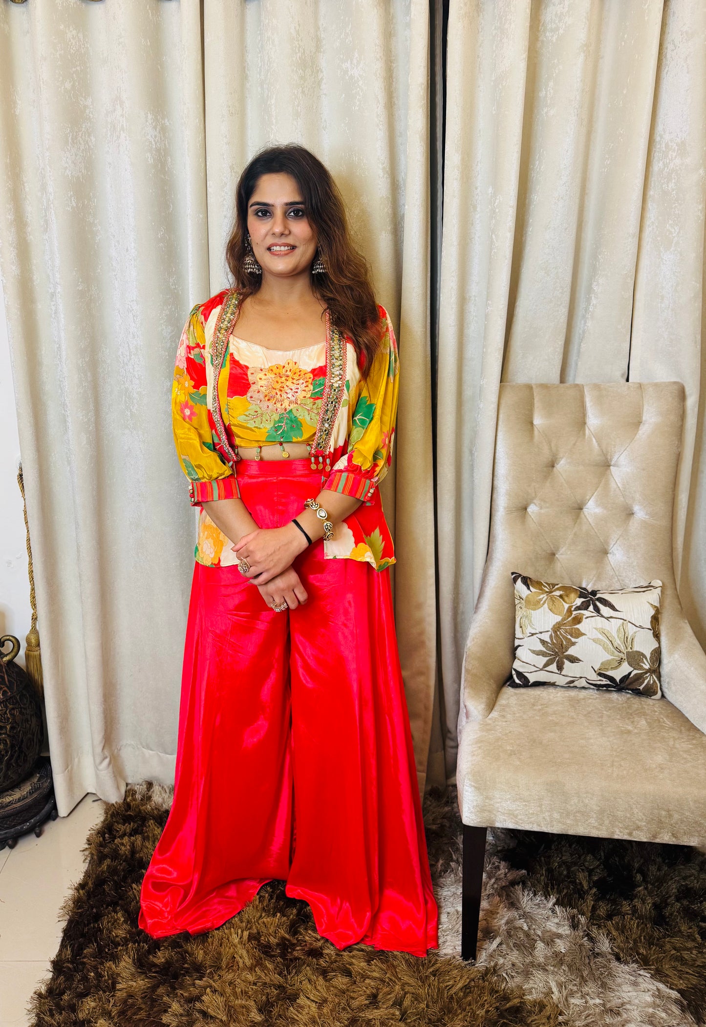 Hoor - Indo Western Crepe Cord Set with Handworked Padded Blouse