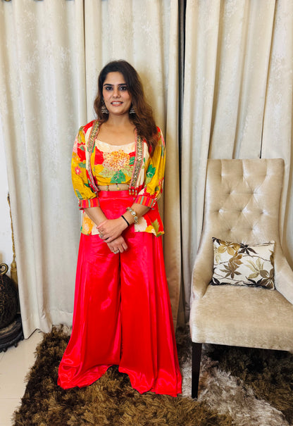 Hoor - Indo Western Crepe Cord Set with Handworked Padded Blouse