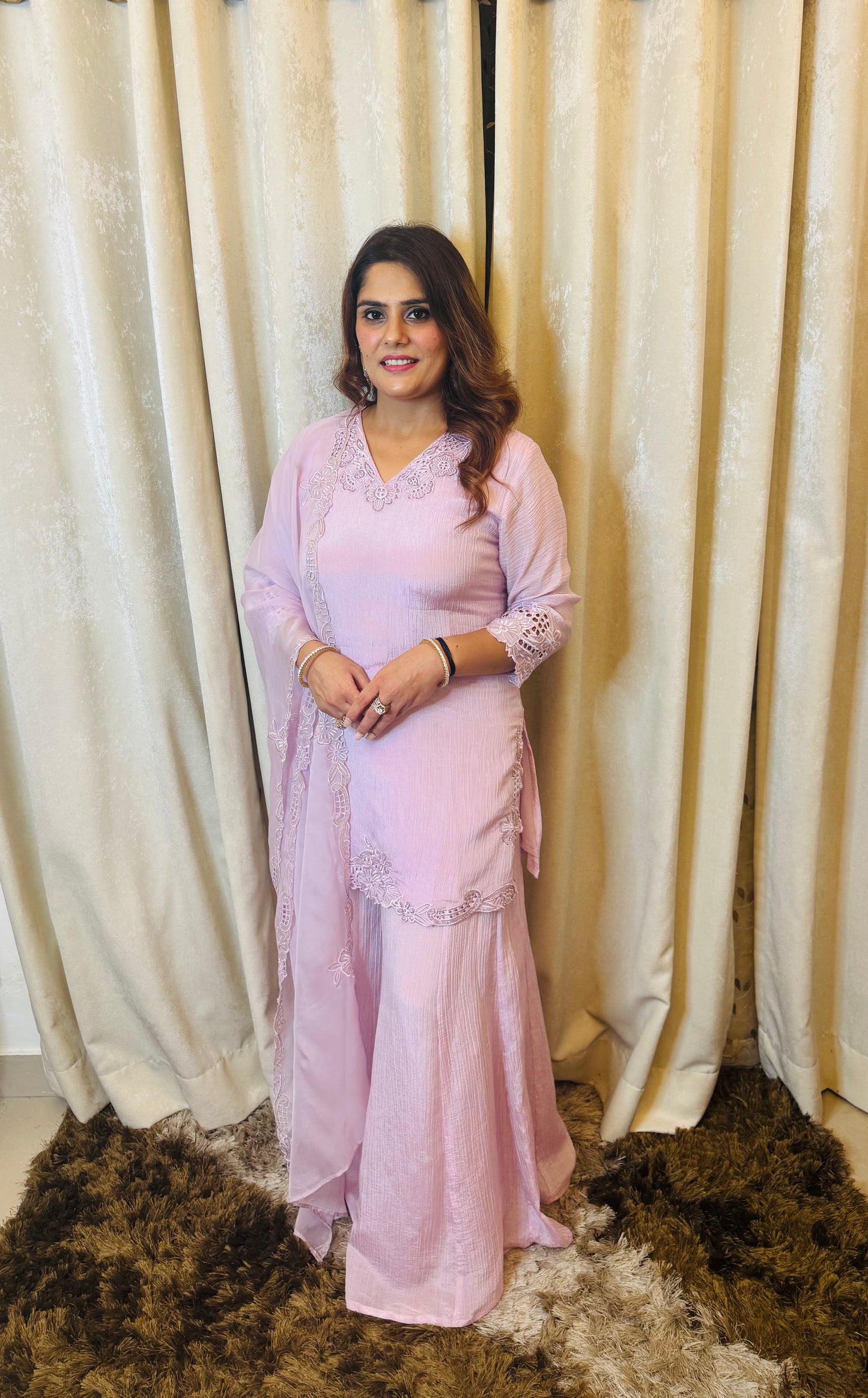 Maya- Lavender/Cream Suit Set with Plazzo