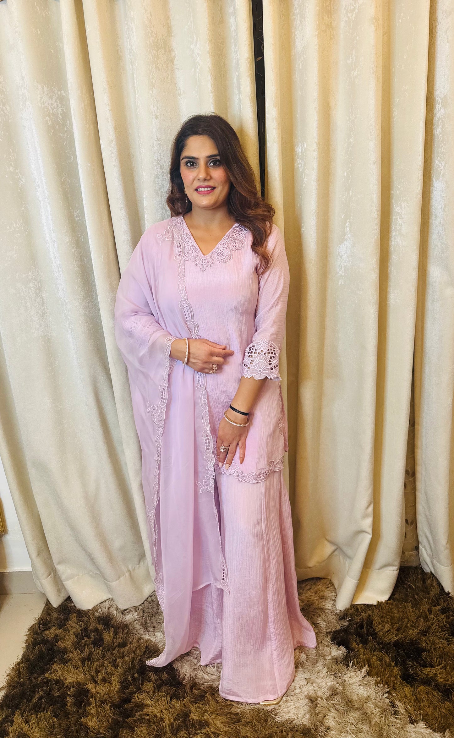 Maya- Lavender/Cream Suit Set with Plazzo