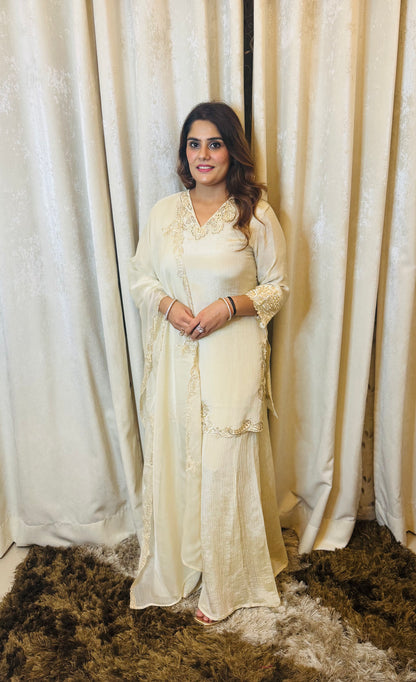 Maya- Lavender/Cream Suit Set with Plazzo