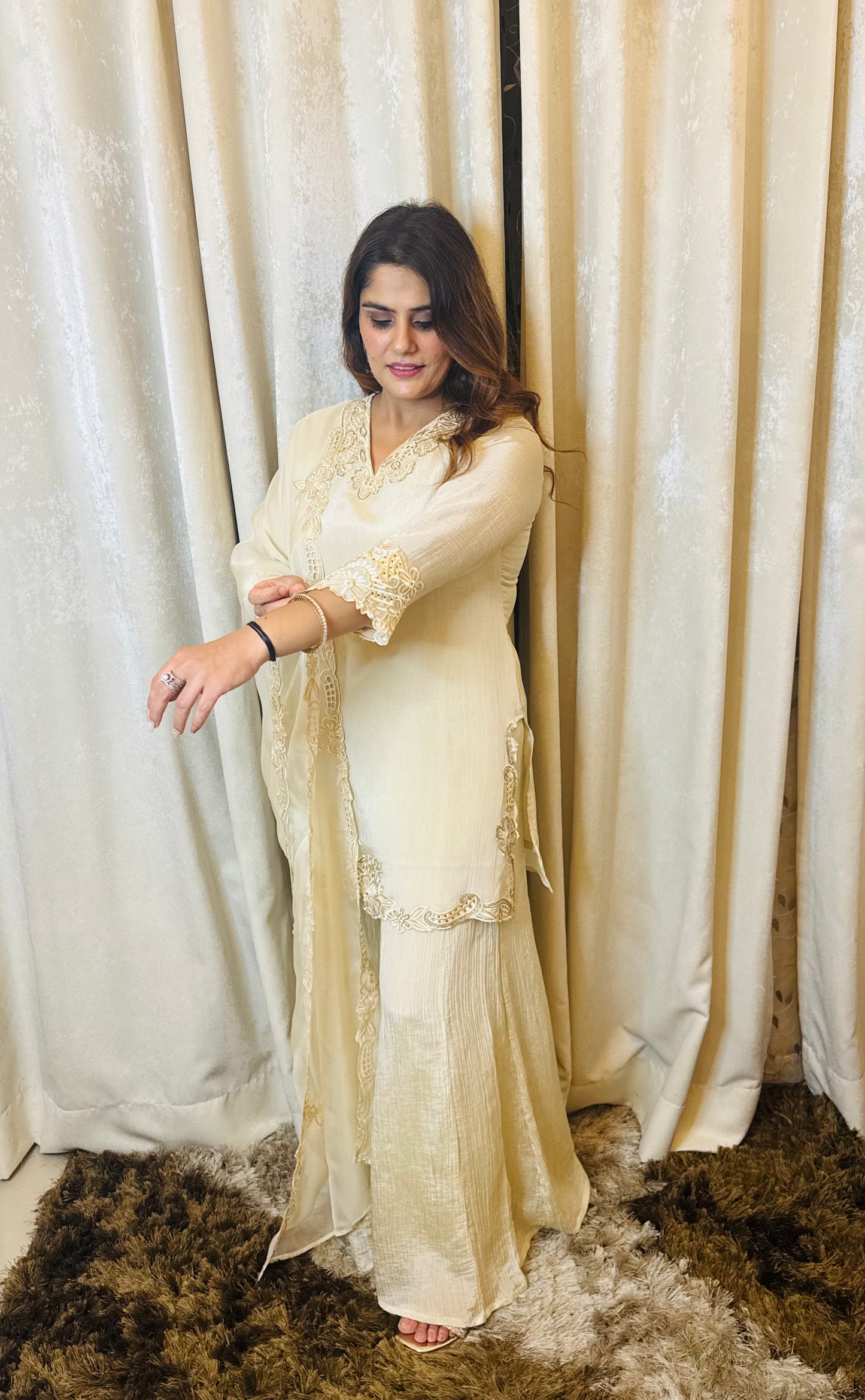 Maya- Lavender/Cream Suit Set with Plazzo