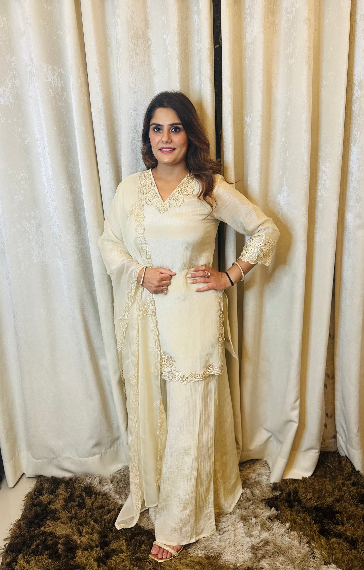 Maya- Lavender/Cream Suit Set with Plazzo