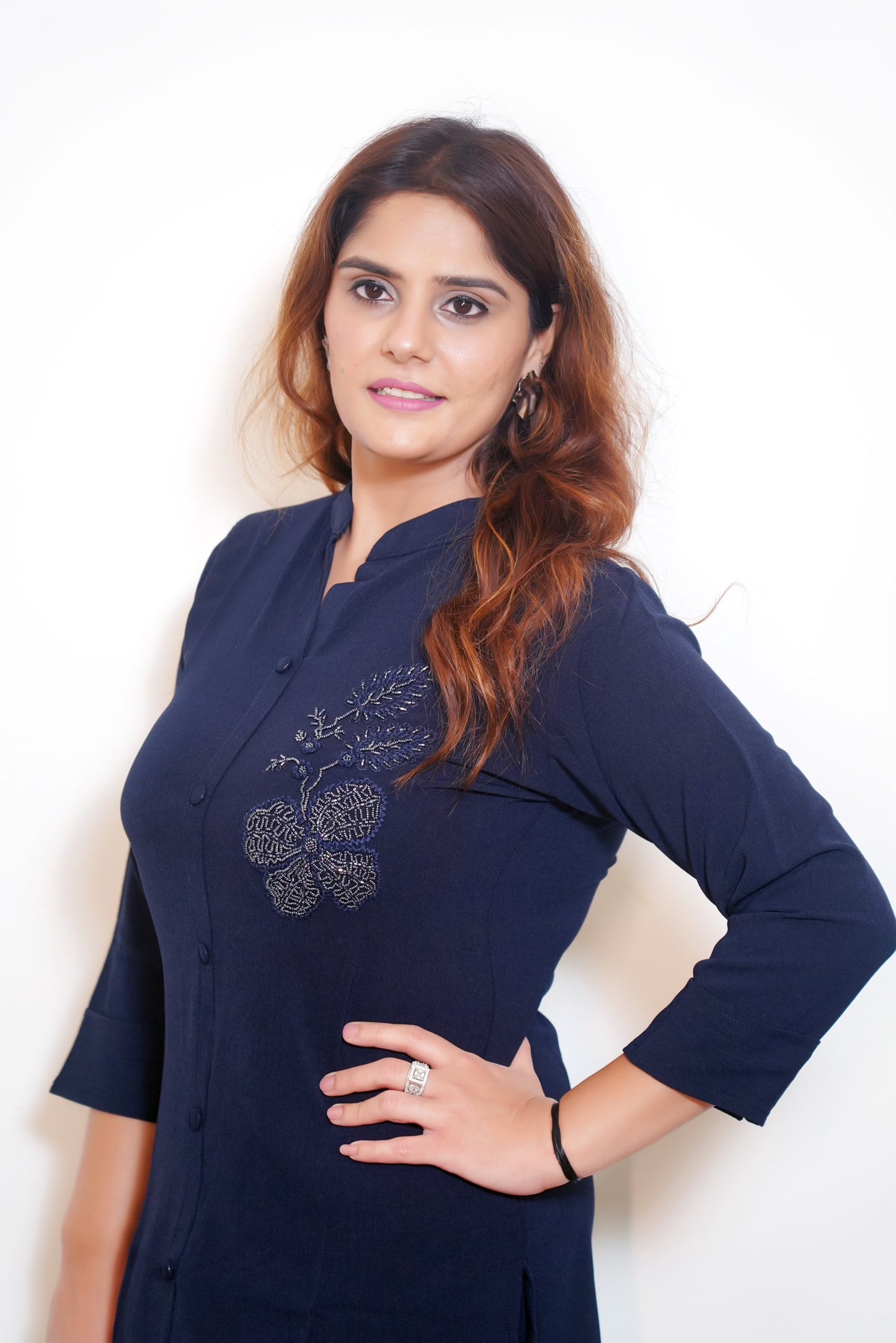 Talini - Imported Fabric Embellished Co-ord Set (L–XXL) – Navy Blue, Charcoal Gray & Pink