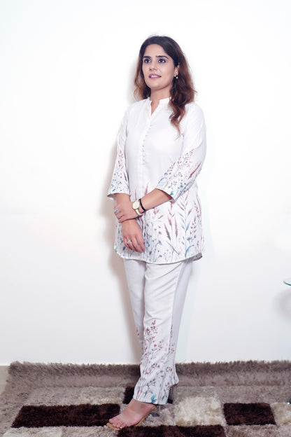 Oliva - Cream Cotton Silk Printed Co-ord Set (L–XXL)