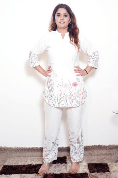 Vanika - Cream Cotton Silk Floral Printed Co-ord Set (L–XXL)