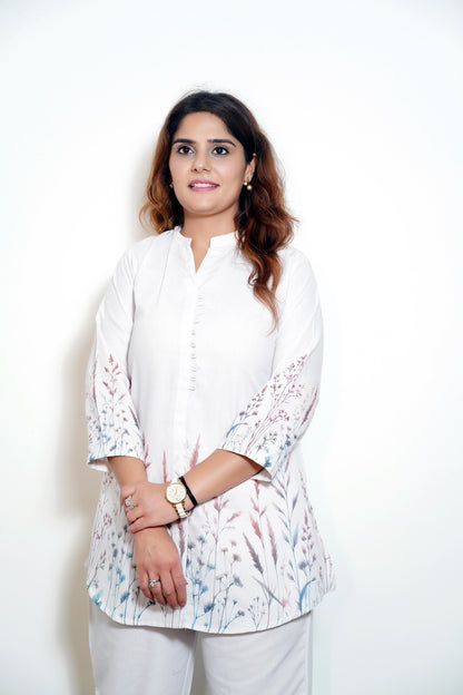 Oliva - Cream Cotton Silk Printed Co-ord Set (L–XXL)