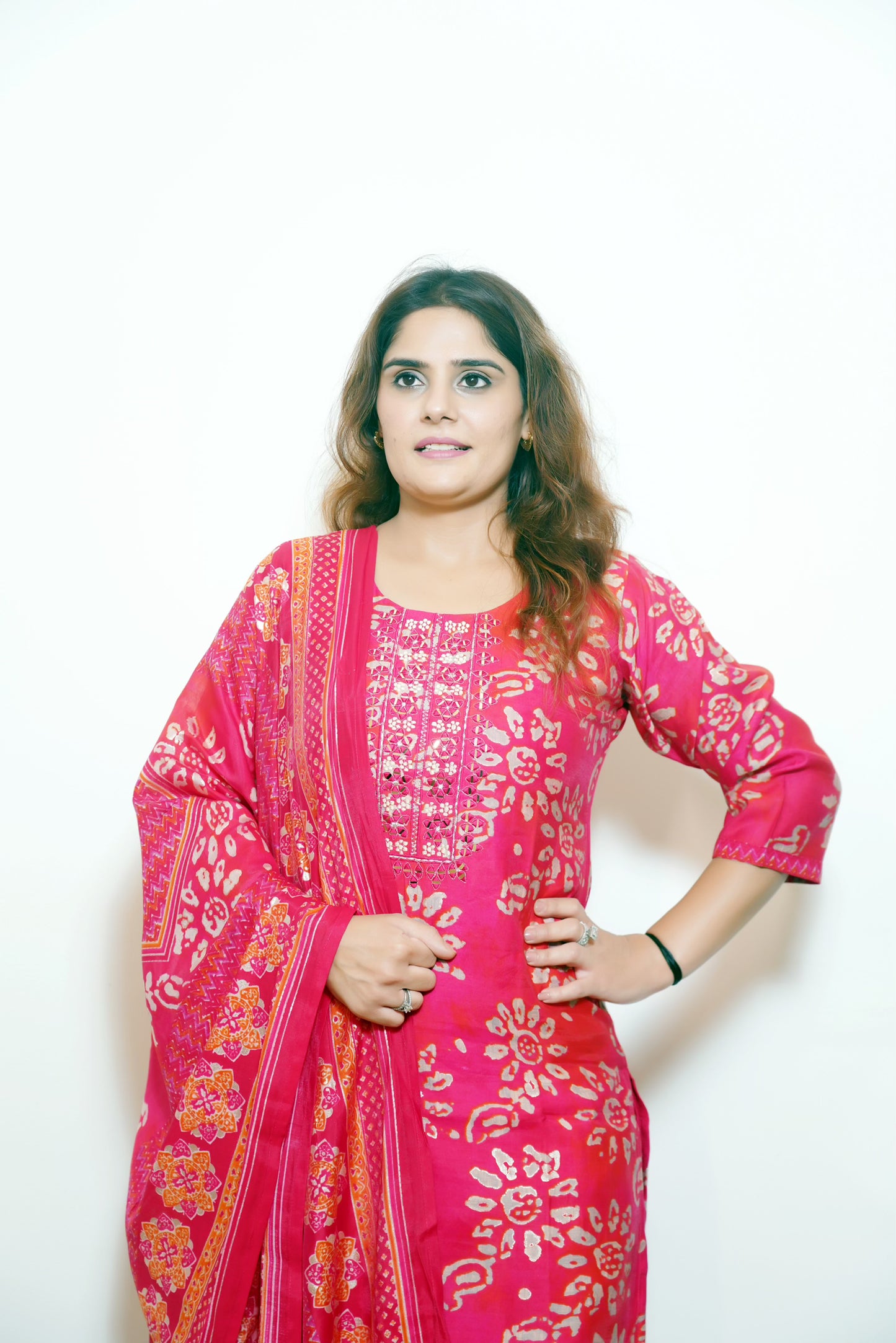 Vedhira Hot Pink Crepe Kurta Set for Women (M-XL)