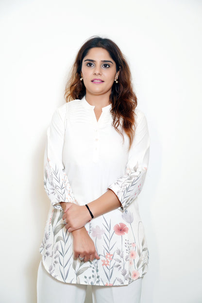 Vanika - Cream Cotton Silk Floral Printed Co-ord Set (L–XXL)