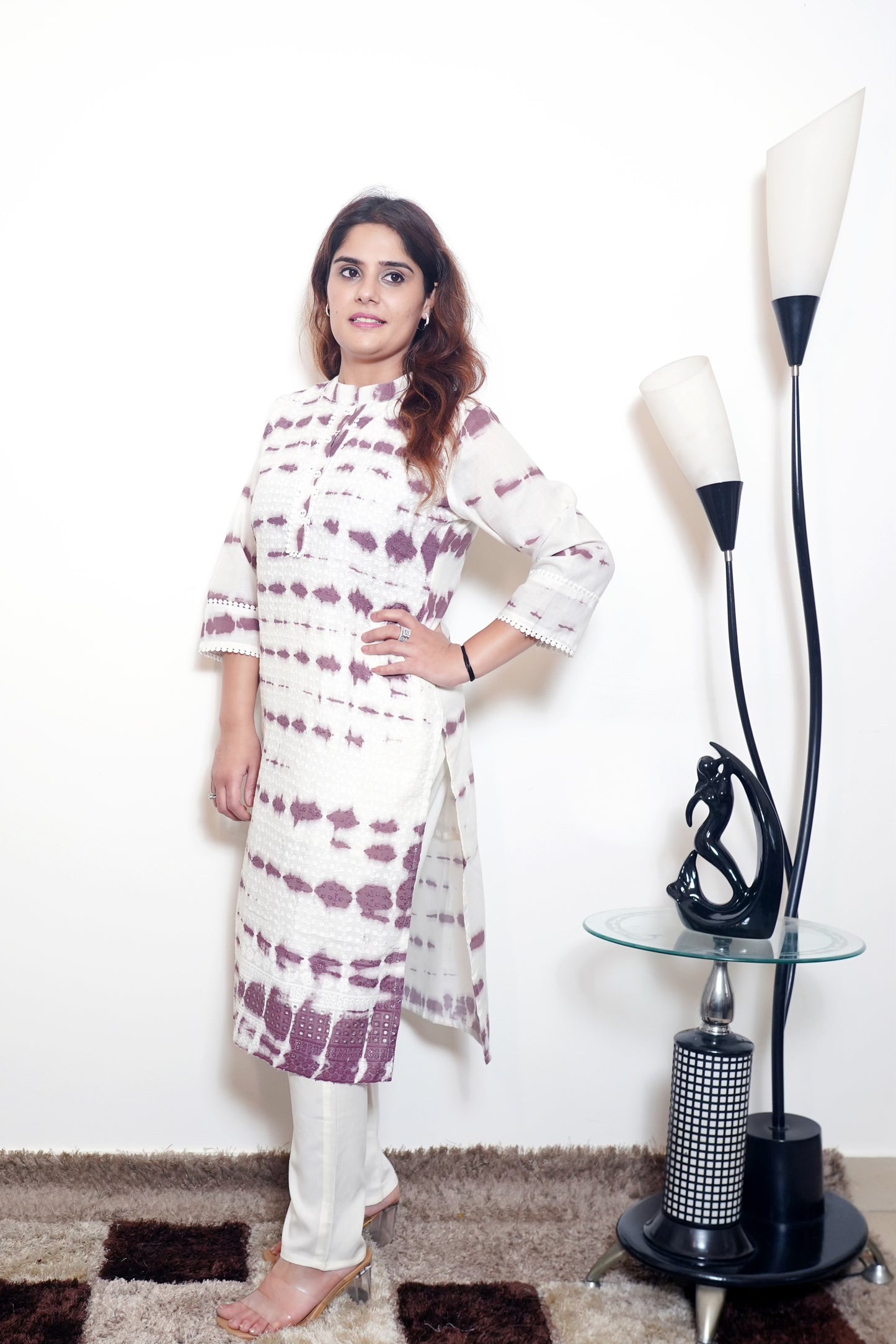 Shalini - Off-White & Maroon Printed Cotton Kurta Set with Dupatta