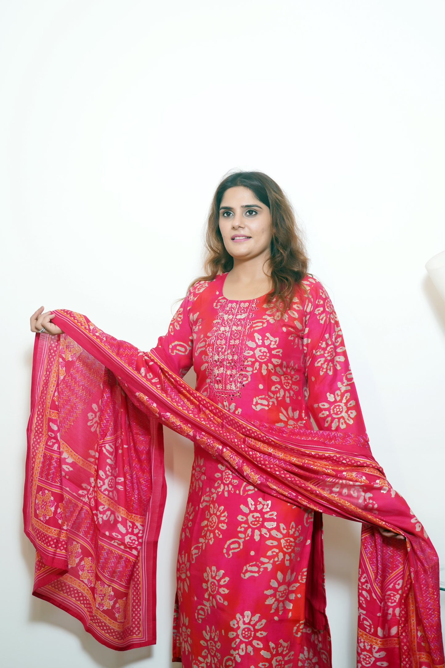 Vedhira Hot Pink Crepe Kurta Set for Women (M-XL)