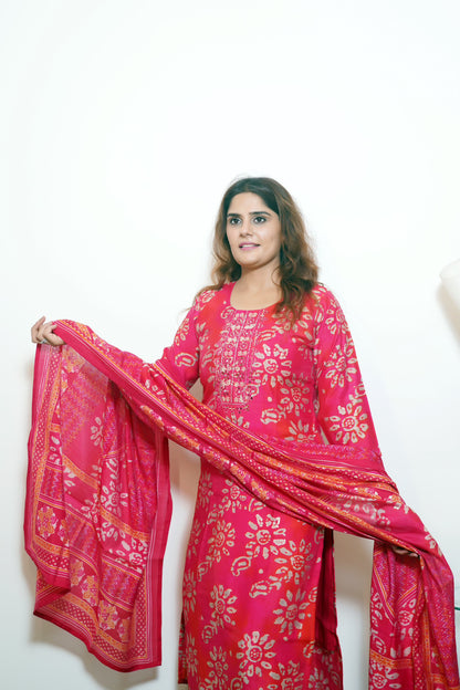 Vedhira Hot Pink Crepe Kurta Set for Women (M-XL)