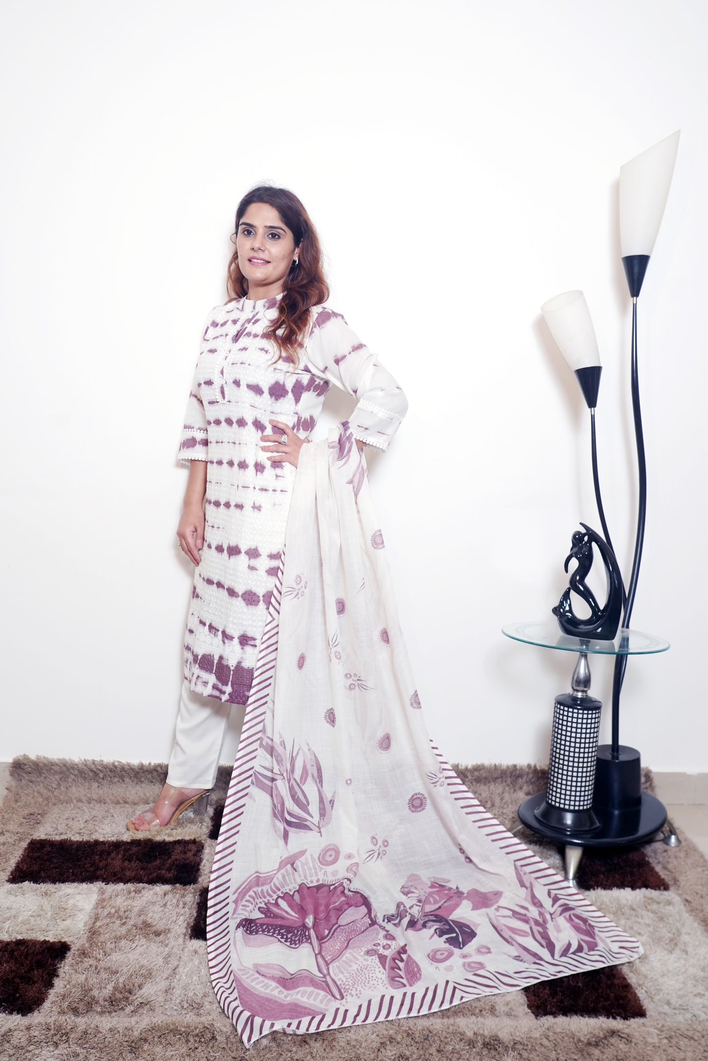 Shalini - Off-White & Maroon Printed Cotton Kurta Set with Dupatta