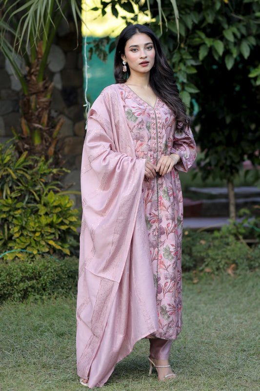 Rosy Garden- Blush Pink Floral Printed Kurta Set