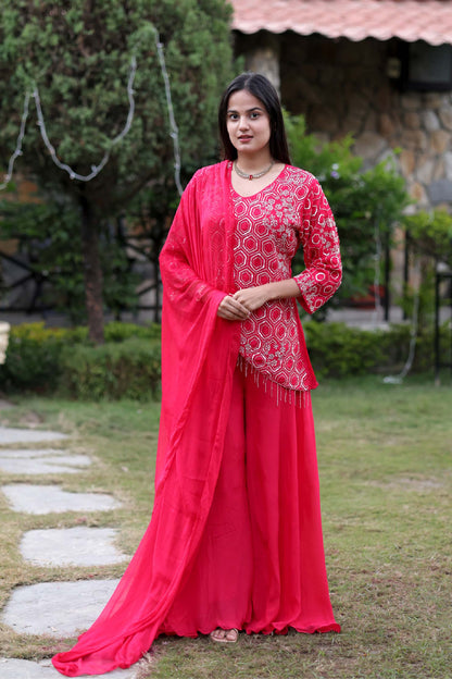 Rajasvi - Soft Georgette Red Suit Set