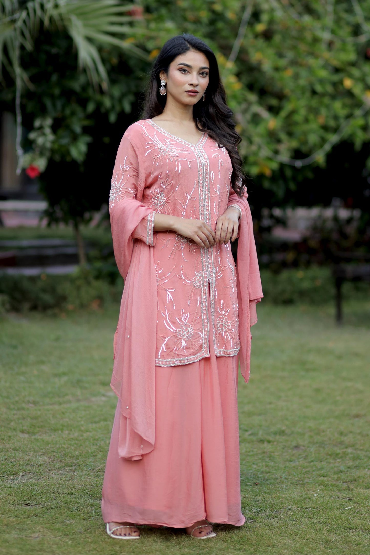 Alia - Blush Petal Hand-Embroidered Suit Set