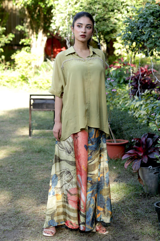 Roohi Olive Fusion Kurti Set