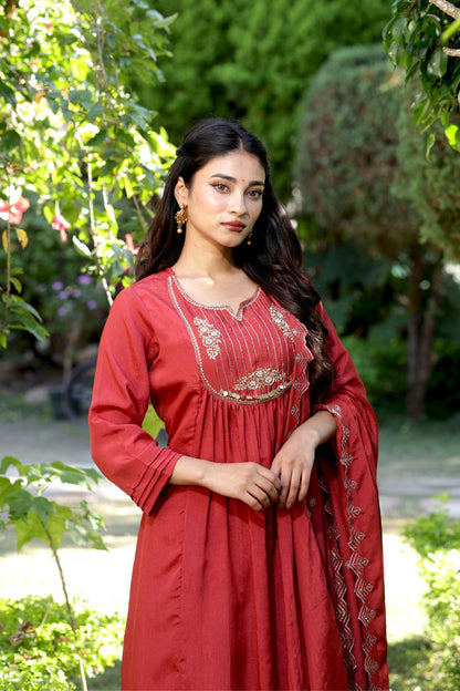 Mannat- Rust Red Kurta Set