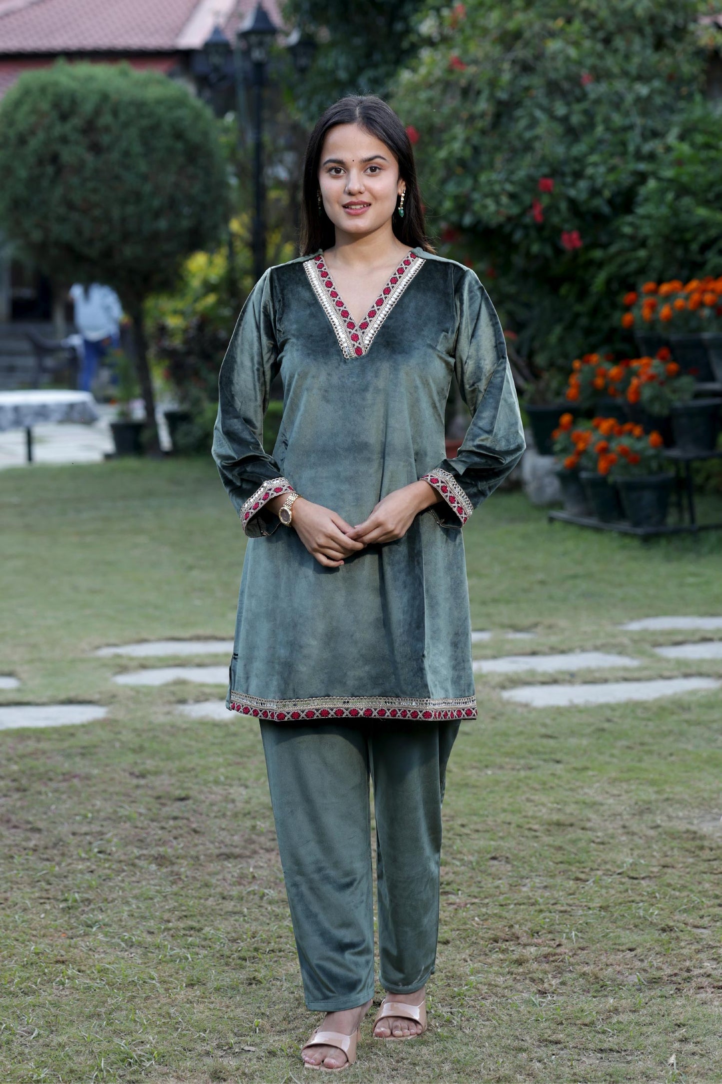 Shaheen-Emerald Green Velvet Cord-Set