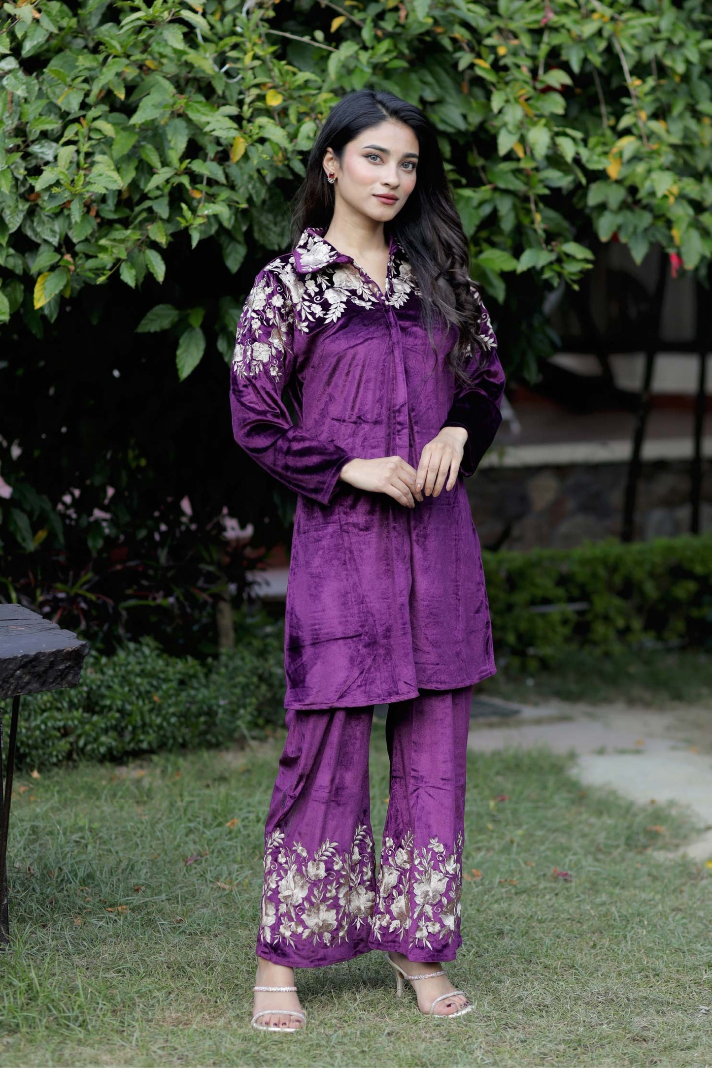 Laila-Plum Velvet Co-ord Set