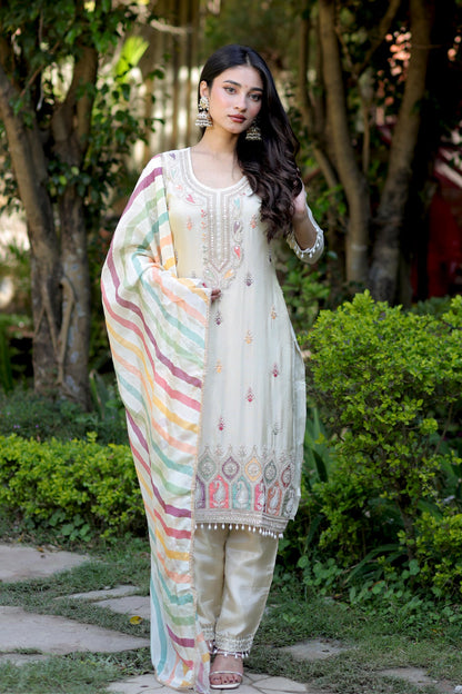 Multani - Ivory Crown Embroidered Suit Set