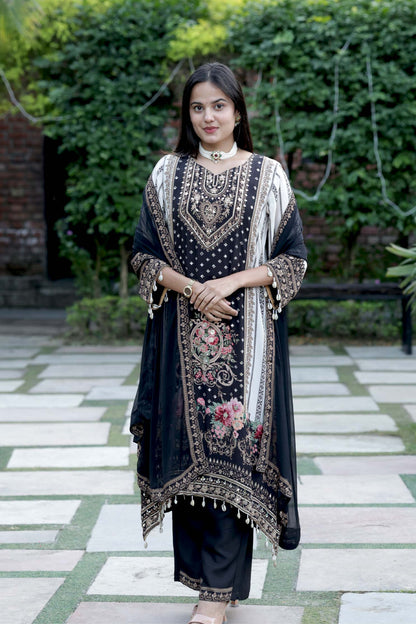 Gulrukh - Pink Yellow Floral Cotton Suit Set with Dupatta