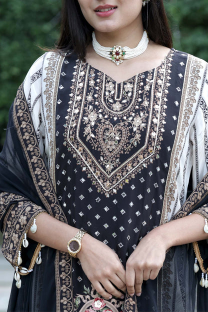 Gulrukh - Pink Yellow Floral Cotton Suit Set with Dupatta