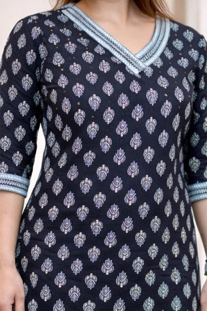 Neelika Indigo Handblock Cotton Suit Set with Dupatta cotton