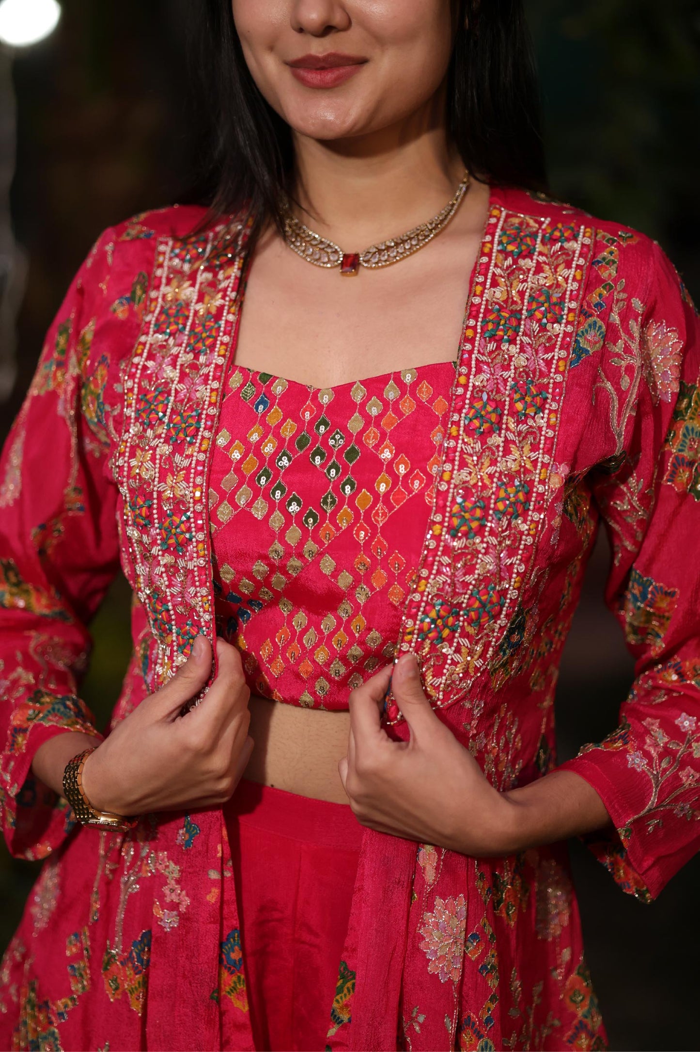 Saisha - Ruby Indo-Western Suit Set