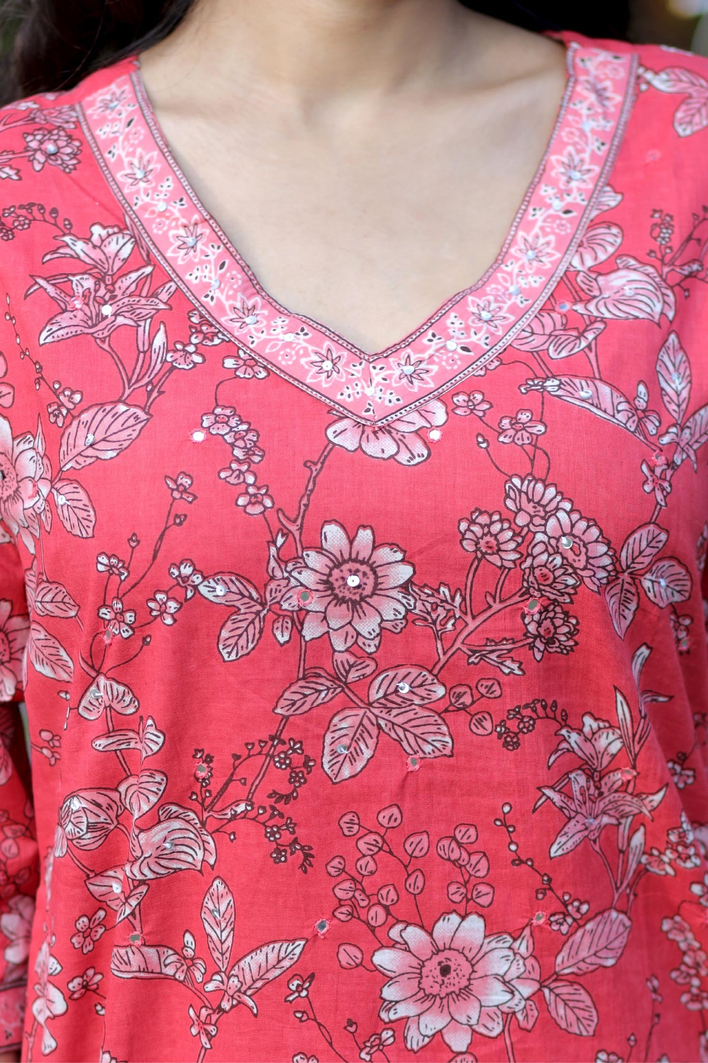 Aarvi Aqua Blue Floral Cotton Suit Set with Dupatta Cotton