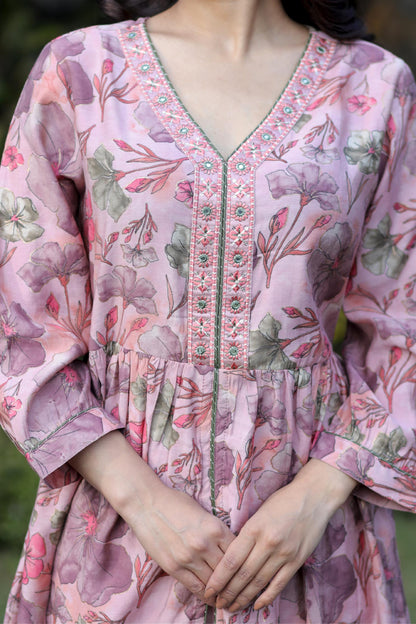 Rosy Garden- Blush Pink Floral Printed Kurta Set
