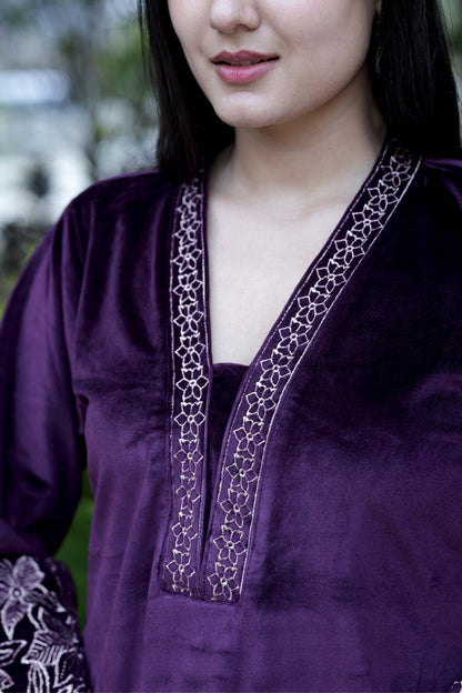 Sehaj-Royal Plum Velvet Cord-Set