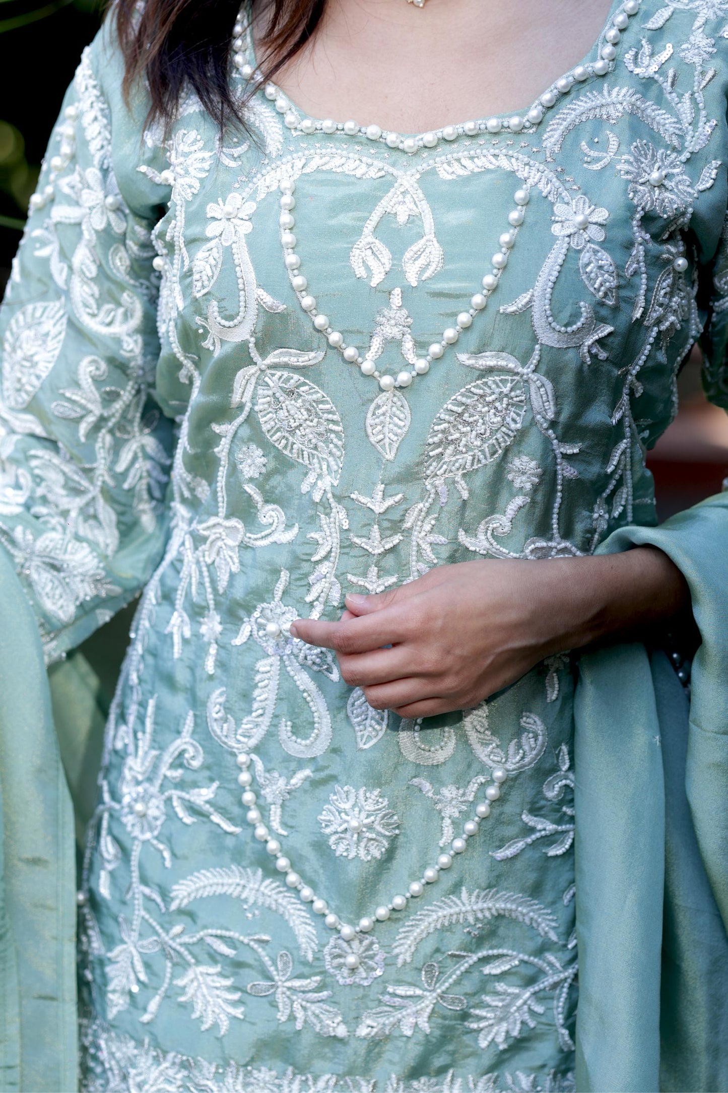 Naira- Aqua Pearl Suit Set