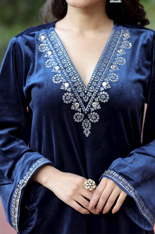 Noorani-Midnight Royale Velvet Kurta Set