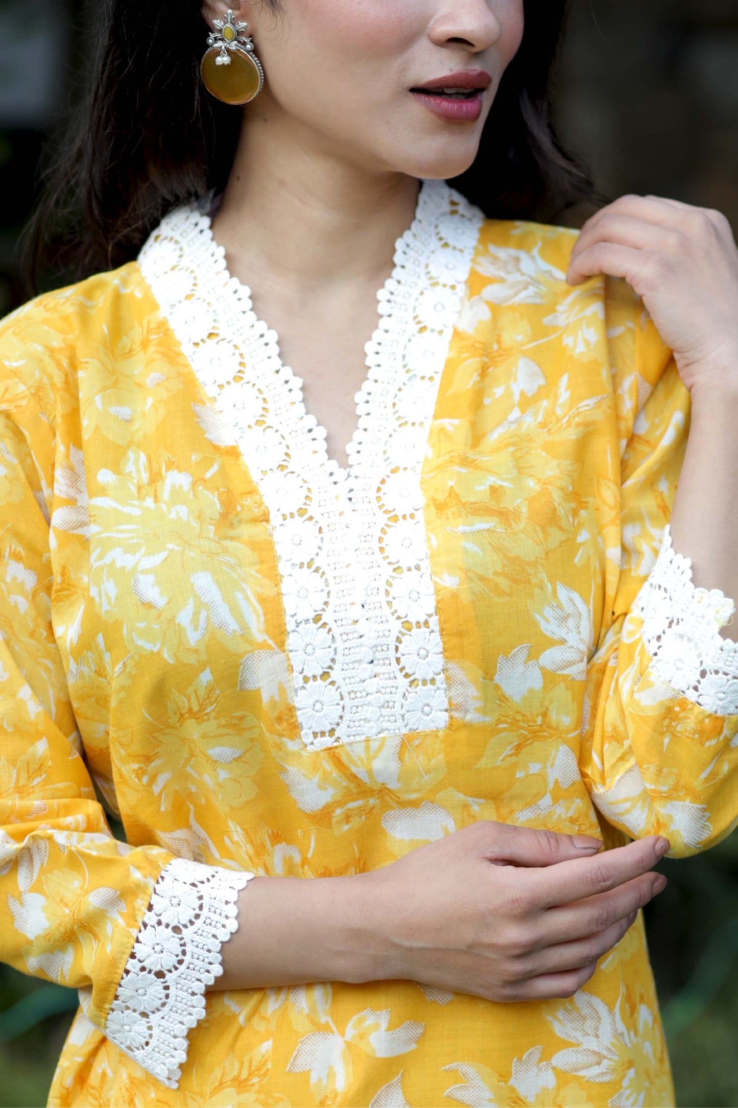 Gauri- Pink Yellow Floral Cotton Suit Set with Dupatta Cotton