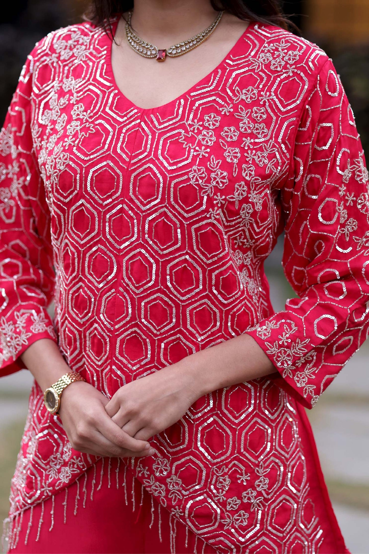 Rajasvi - Soft Georgette Red Suit Set