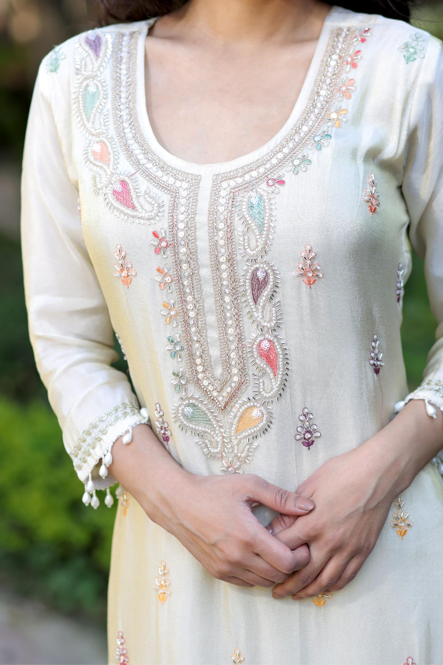 Multani - Ivory Crown Embroidered Suit Set