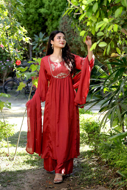 Mannat- Rust Red Kurta Set
