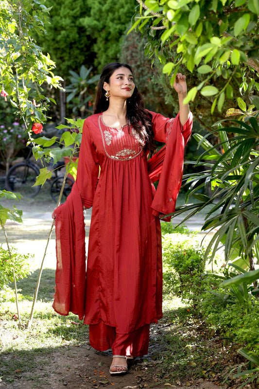 Mannat- Rust Red Kurta Set