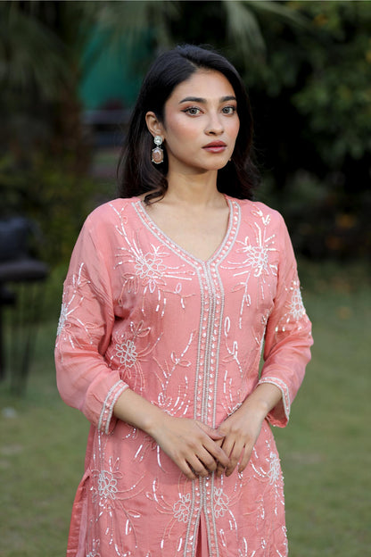 Alia - Blush Petal Hand-Embroidered Suit Set